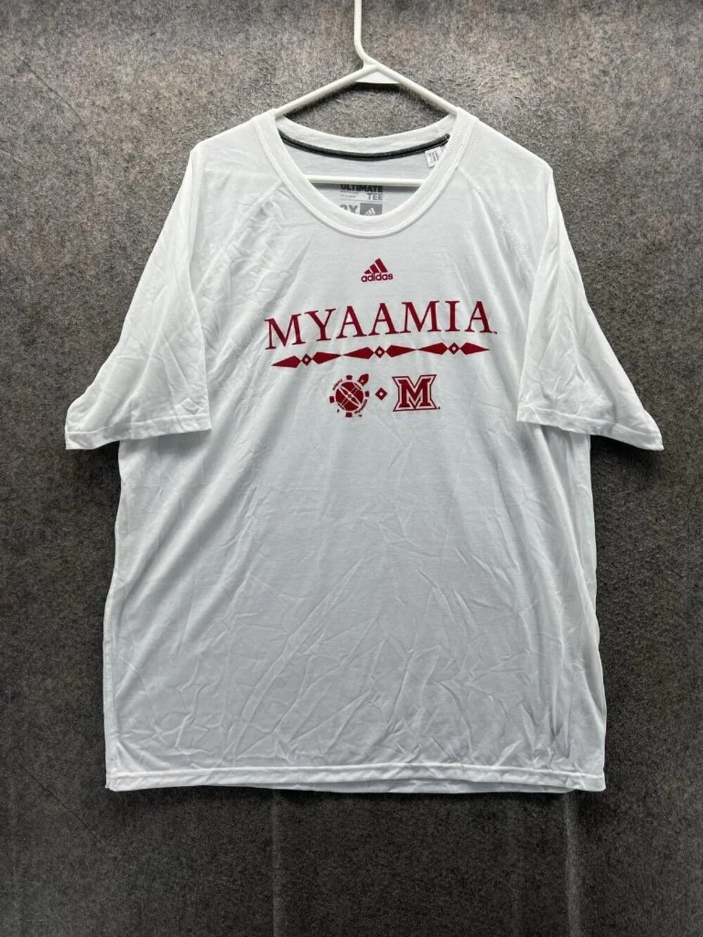 Adidas Shirt Mens 2X White Myaamia Miami University Tee Graphic Logo College